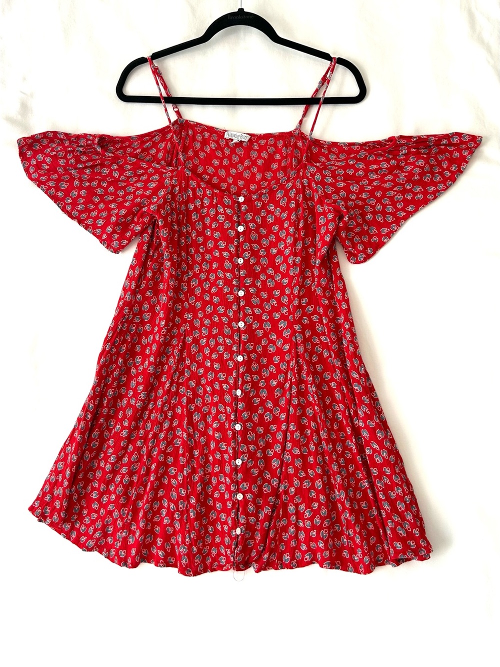 Patrons of Peace Red Floral Off The Shoulders Mini Dress SzLG Adjustable Straps